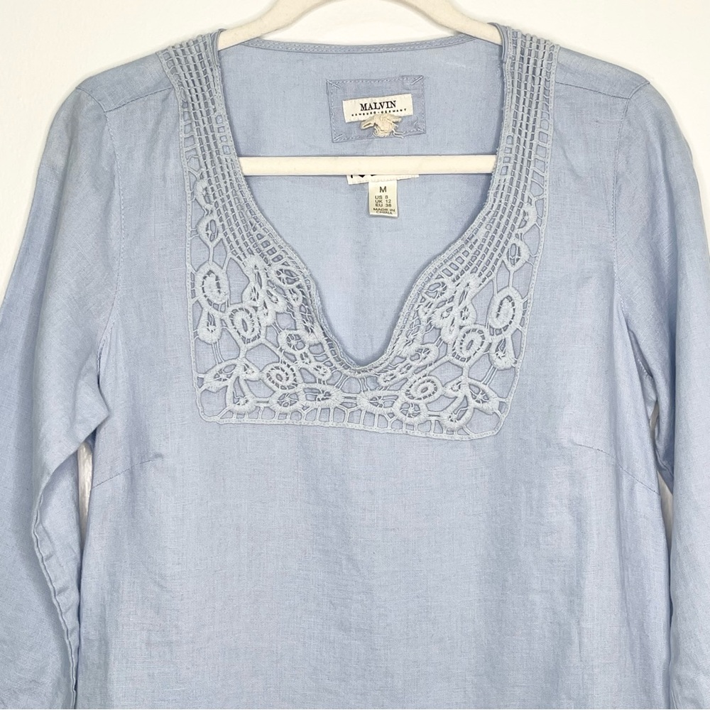 Malvin Hamburg 100% Linen Dress Light Blue Size M Or US8 Lagenlook Minimalist - Picture 2 of 4